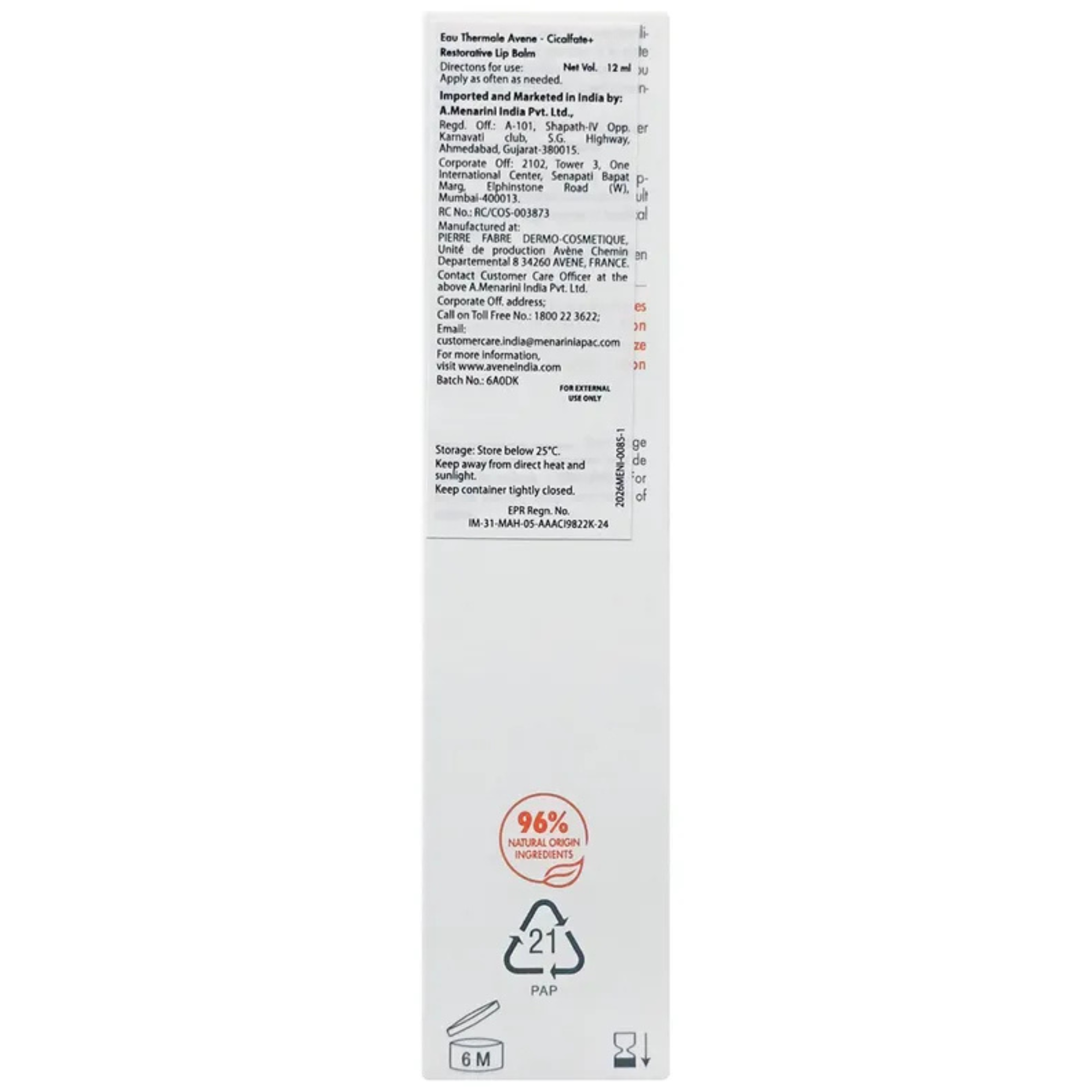 Avene Cicalfate+ Repair Lip Balm, 10 ml